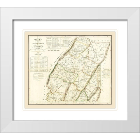 Somerset County Pennsylvania - Wells 1830 White Modern Wood Framed Art Print with Double Matting by Wells