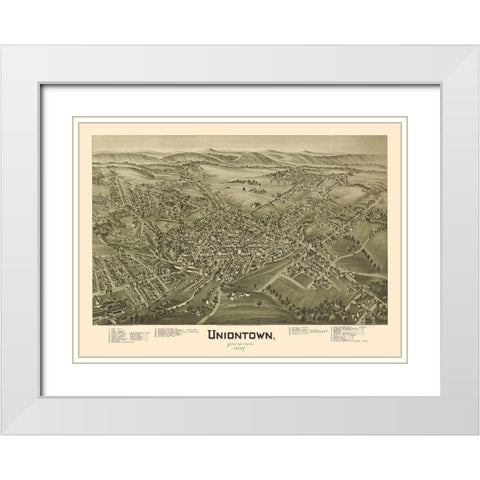 Uniontown Pennsylvania - Fowler 1897 White Modern Wood Framed Art Print with Double Matting by Fowler