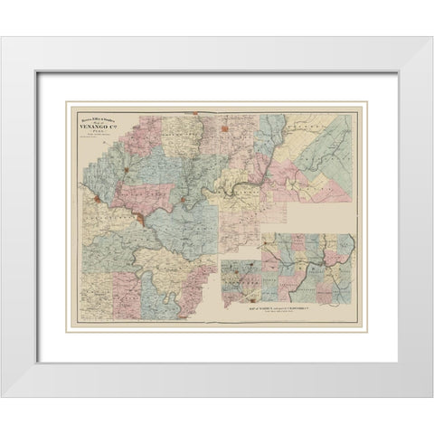 Venango County Pennsylvania - Beers 1865 White Modern Wood Framed Art Print with Double Matting by Beers