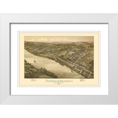 Verona Oakmont Pennsylvania - Fowler 1896 White Modern Wood Framed Art Print with Double Matting by Fowler