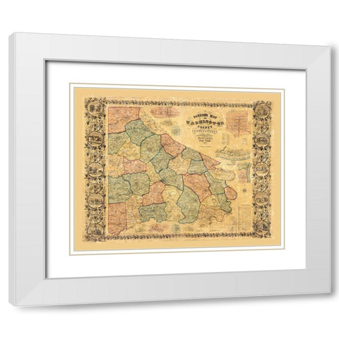 Washington County Pennsylvania - Barker 1856 White Modern Wood Framed Art Print with Double Matting by Barker