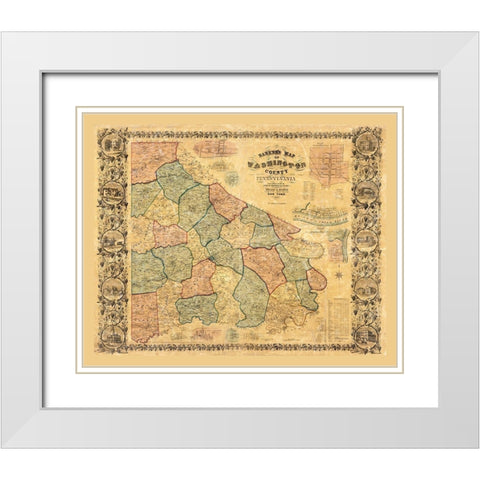 Washington County Pennsylvania - Barker 1856 White Modern Wood Framed Art Print with Double Matting by Barker