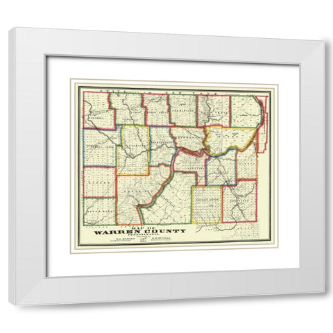 Warren County Pennsylvania - Barnes 1865 White Modern Wood Framed Art Print with Double Matting by Barnes