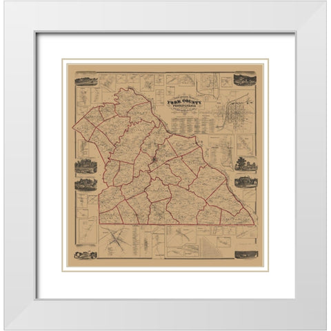 York County Pennsylvania - Shearer 1860 White Modern Wood Framed Art Print with Double Matting by Shearer