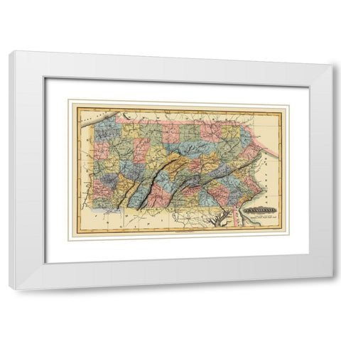 Pennsylvania - 1823 White Modern Wood Framed Art Print with Double Matting by Lucas