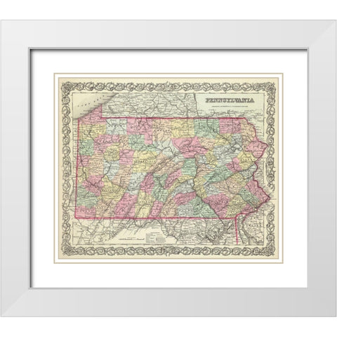 Pennsylvania - Colton 1856 White Modern Wood Framed Art Print with Double Matting by Colton