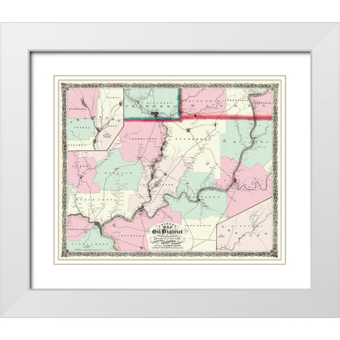 Oil District In Pennsylvania with Landowners 1865 White Modern Wood Framed Art Print with Double Matting by Colton