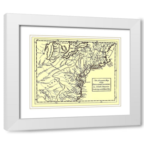 English Colonies Bordering Ohio River - 1750 White Modern Wood Framed Art Print with Double Matting by Unknown