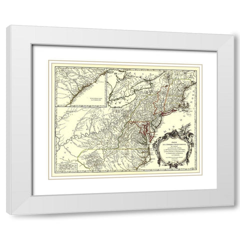 Northeastern Coast North America - Vaugondy 1755 White Modern Wood Framed Art Print with Double Matting by Vaugondy