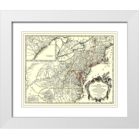 Northeastern Coast North America - Vaugondy 1755 White Modern Wood Framed Art Print with Double Matting by Vaugondy