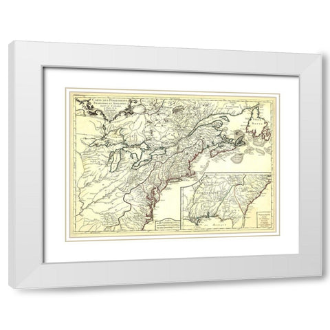 English French Possessions Canada Louisiana - 1756 White Modern Wood Framed Art Print with Double Matting by Unknown