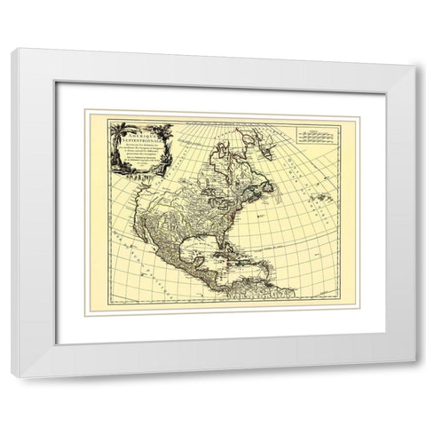 European Possessions North America - Vaugondy 1750 White Modern Wood Framed Art Print with Double Matting by Vaugondy