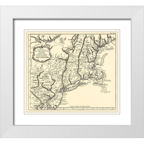 New York, Pennsylvania, and New Jersey 1757 White Modern Wood Framed Art Print with Double Matting by Unknown