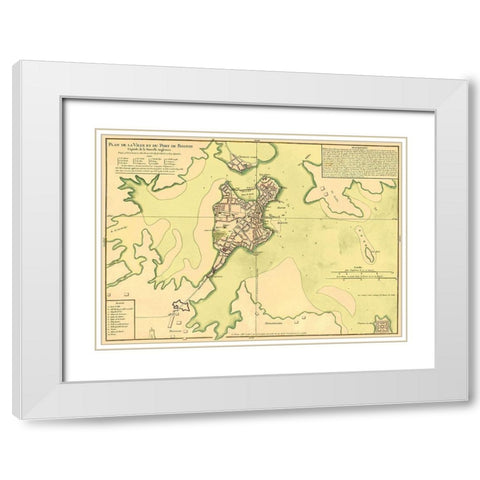 City Plan Port of Boston - Bellin 1735 White Modern Wood Framed Art Print with Double Matting by Bellin