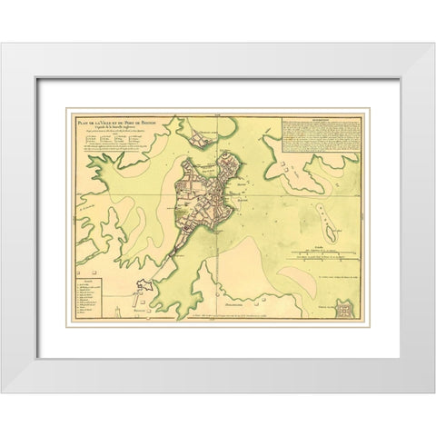 City Plan Port of Boston - Bellin 1735 White Modern Wood Framed Art Print with Double Matting by Bellin