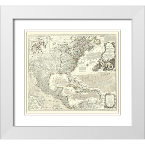 North America with Indian Islands White Modern Wood Framed Art Print with Double Matting by Delarochette