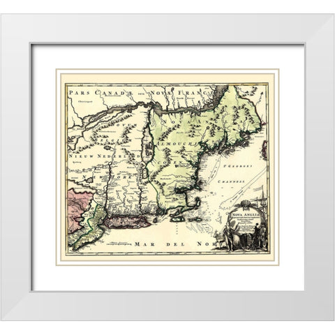 New England North America - Homann 1780 White Modern Wood Framed Art Print with Double Matting by Homann