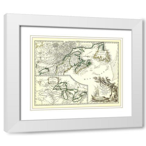 New France Canada - Vaugondy 1755 White Modern Wood Framed Art Print with Double Matting by Vaugondy