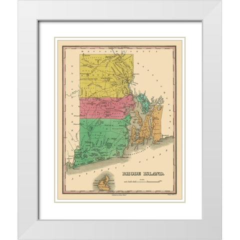 Rhode Island - Finley 1831 White Modern Wood Framed Art Print with Double Matting by Finley