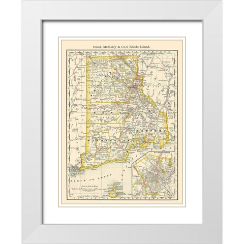 Rhode Island - Rand McNally 1879 White Modern Wood Framed Art Print with Double Matting by Rand McNally