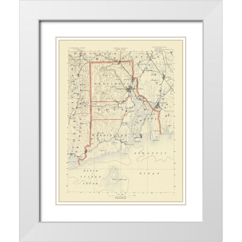 Rhode Island Counties Rhode Island - USGS 1891 White Modern Wood Framed Art Print with Double Matting by USGS