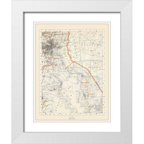 Rhode Island 3 of 10 Sheet - USGS 1891 White Modern Wood Framed Art Print with Double Matting by USGS
