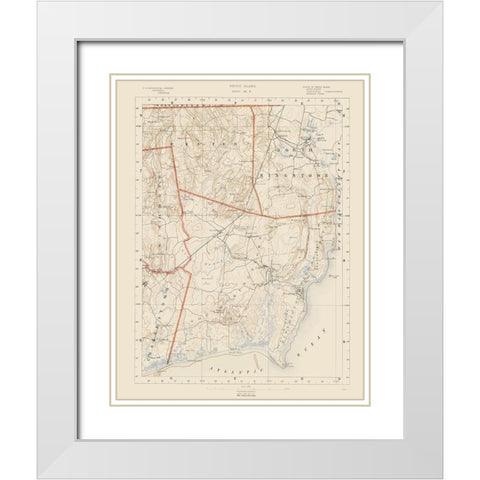 Rhode Island 8 of 10 Sheet - USGS 1891 White Modern Wood Framed Art Print with Double Matting by USGS