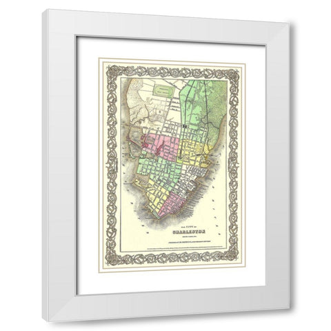 Charleston South Carolina - Colton 1855 White Modern Wood Framed Art Print with Double Matting by Colton
