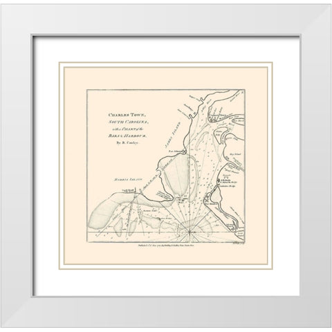 Charles Town South Carolina - Cowley 1780 White Modern Wood Framed Art Print with Double Matting by Cowley