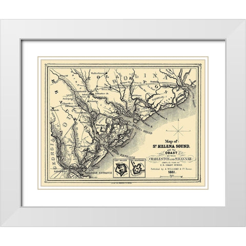St Helena Sound - Williams 1861 White Modern Wood Framed Art Print with Double Matting by Williams