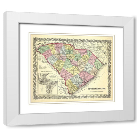 South Carolina - Colton 1855 White Modern Wood Framed Art Print with Double Matting by Colton