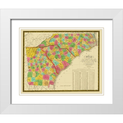North Carolina, South Carolina , Georgia 1831 White Modern Wood Framed Art Print with Double Matting by Mitchell