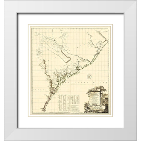 South Carolina, Part of Georgia - Jefferys 1757 White Modern Wood Framed Art Print with Double Matting by Jefferys