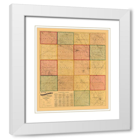 Turner County South Dakota - Rowley 1893 White Modern Wood Framed Art Print with Double Matting by Rowley