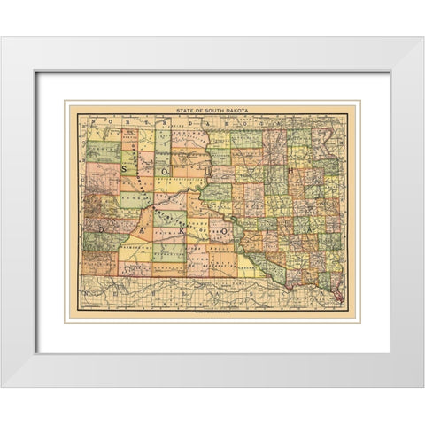 South Dakota - Rand McNally 1892 White Modern Wood Framed Art Print with Double Matting by Rand McNally