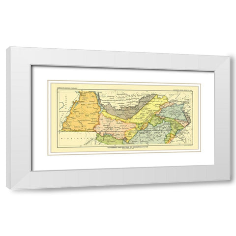 Tennessee - Bordering States - Hoen 1896 White Modern Wood Framed Art Print with Double Matting by Hoen
