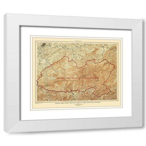 Great Smoky Mountains Tennessee North Carolina White Modern Wood Framed Art Print with Double Matting by USGS