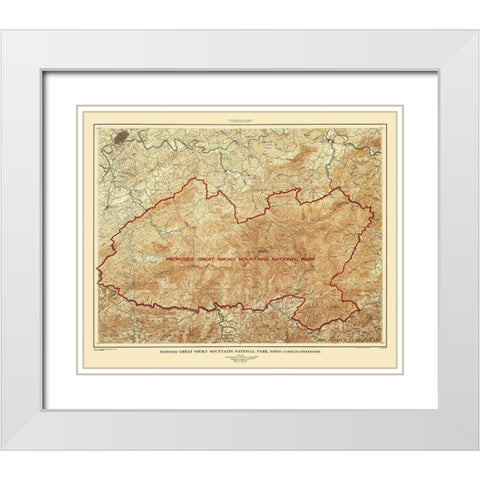 Great Smoky Mountains Tennessee North Carolina White Modern Wood Framed Art Print with Double Matting by USGS