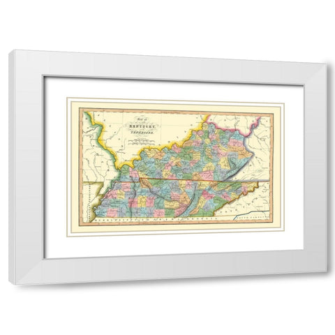 Kentucky, Tennessee Counties - Hinton 1831 White Modern Wood Framed Art Print with Double Matting by Hinton