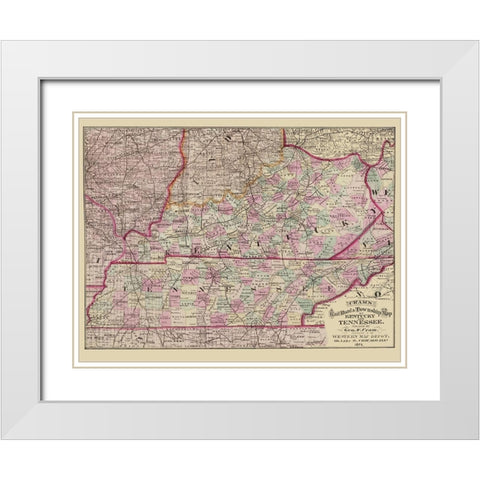 Kentucky and Tennessee Railroads and Townships White Modern Wood Framed Art Print with Double Matting by Cram