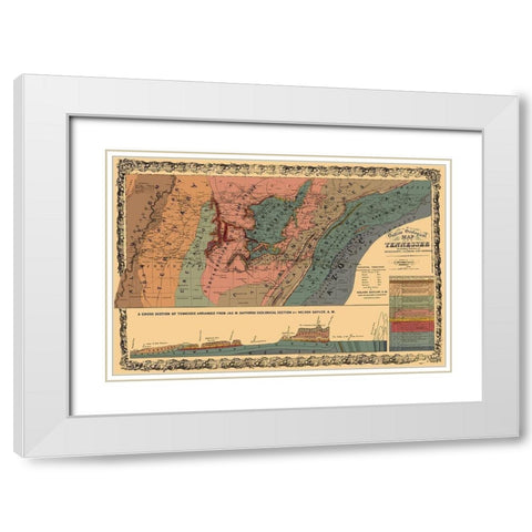 Tennessee Outline Geographical - Mendenhall 1866 White Modern Wood Framed Art Print with Double Matting by Mendenhall