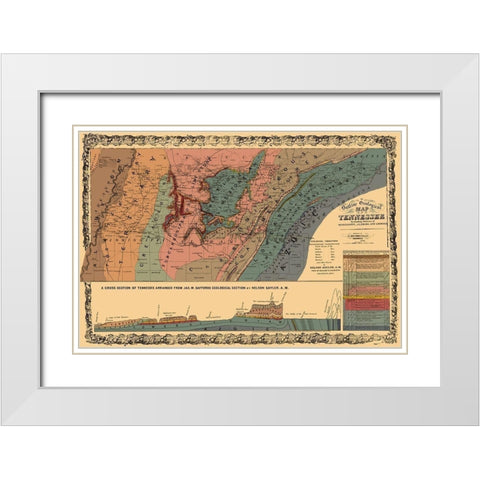 Tennessee Outline Geographical - Mendenhall 1866 White Modern Wood Framed Art Print with Double Matting by Mendenhall
