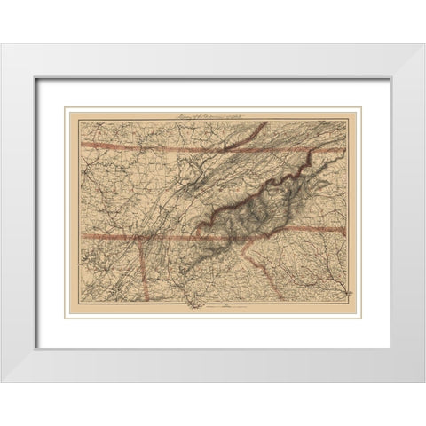 Eastern Tennessee, Parts of Adjoining States 1865 White Modern Wood Framed Art Print with Double Matting by Krebs