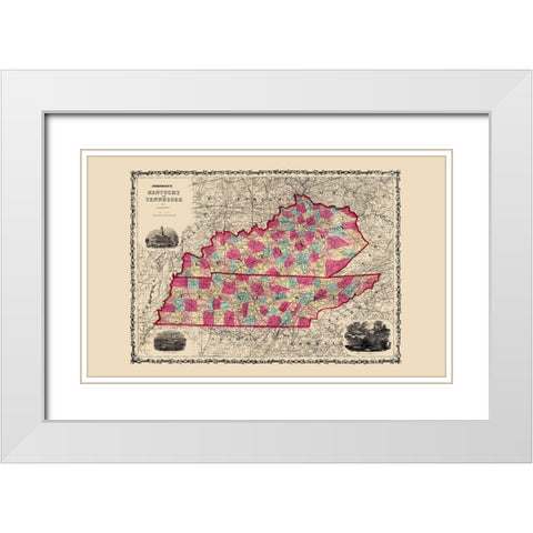 Kentucky, Tennessee - Johnson 1860 White Modern Wood Framed Art Print with Double Matting by Johnson