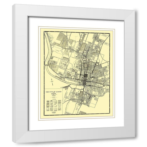 Austin, Suburbs Texas - Penick 1925 White Modern Wood Framed Art Print with Double Matting by Penick
