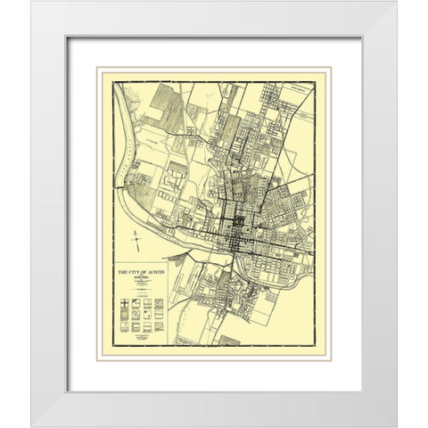 Austin, Suburbs Texas - Penick 1925 White Modern Wood Framed Art Print with Double Matting by Penick