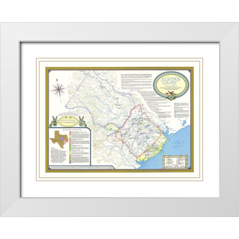 Austin Colony 1821-1836 Texas - 1993 White Modern Wood Framed Art Print with Double Matting by Unknown
