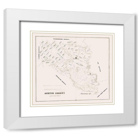Austin County Texas - Walsh 1879 White Modern Wood Framed Art Print with Double Matting by Walsh