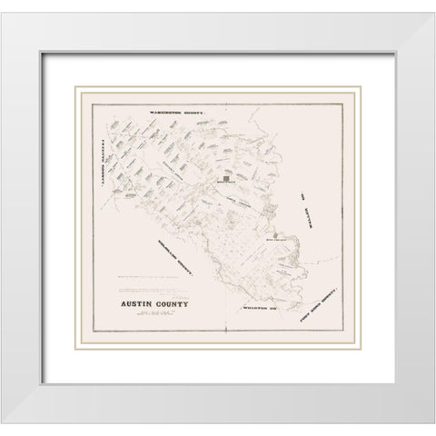 Austin County Texas - Walsh 1879 White Modern Wood Framed Art Print with Double Matting by Walsh