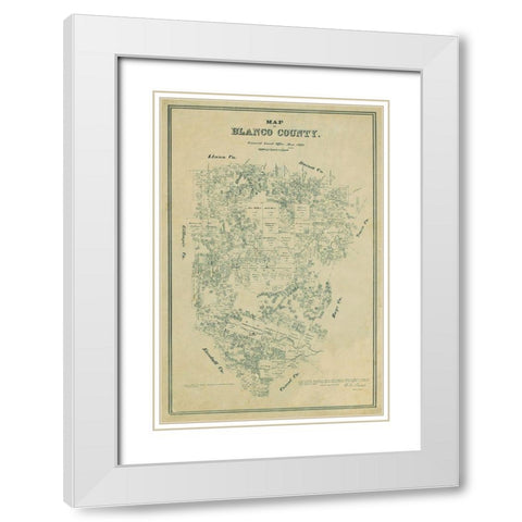 Blanco County Texas - Walsh 1880 White Modern Wood Framed Art Print with Double Matting by Walsh